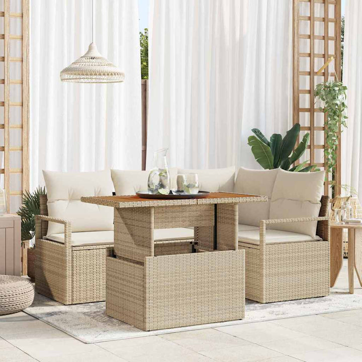 Havesofa Sæt 5 stk. Beige Poly rattan