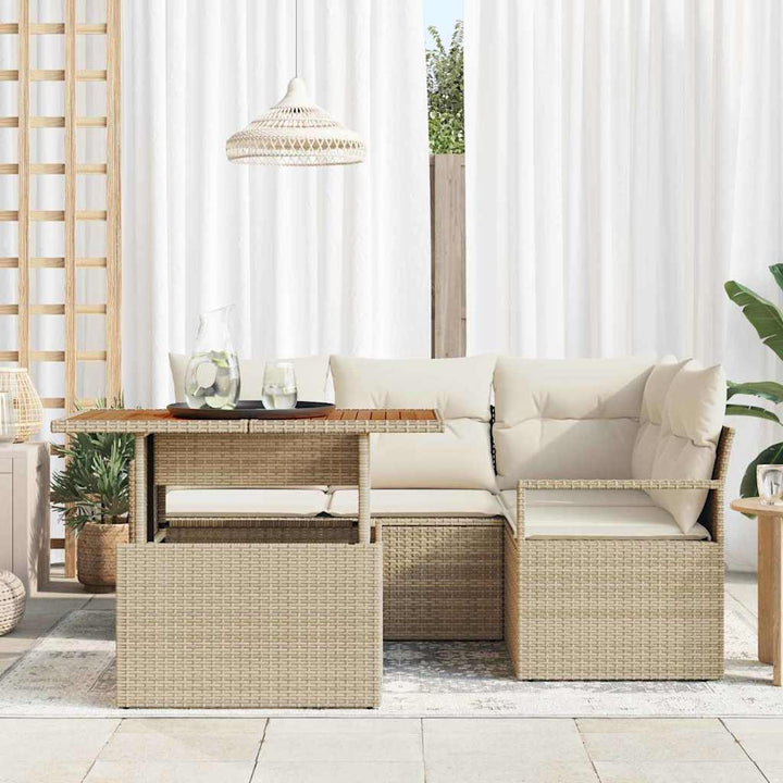 Havesofa Sæt 5 stk. Beige Poly rattan