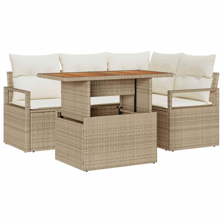 Havesofa Sæt 5 stk. Beige Poly rattan