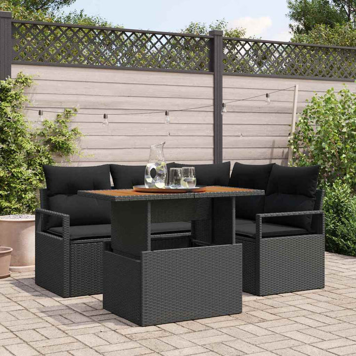 Havesofa Sæt med opbevaring 5 pcs Sort Poly rattan
