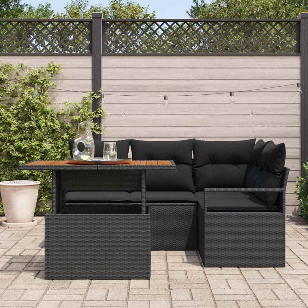 Havesofa Sæt med opbevaring 5 pcs Sort Poly rattan