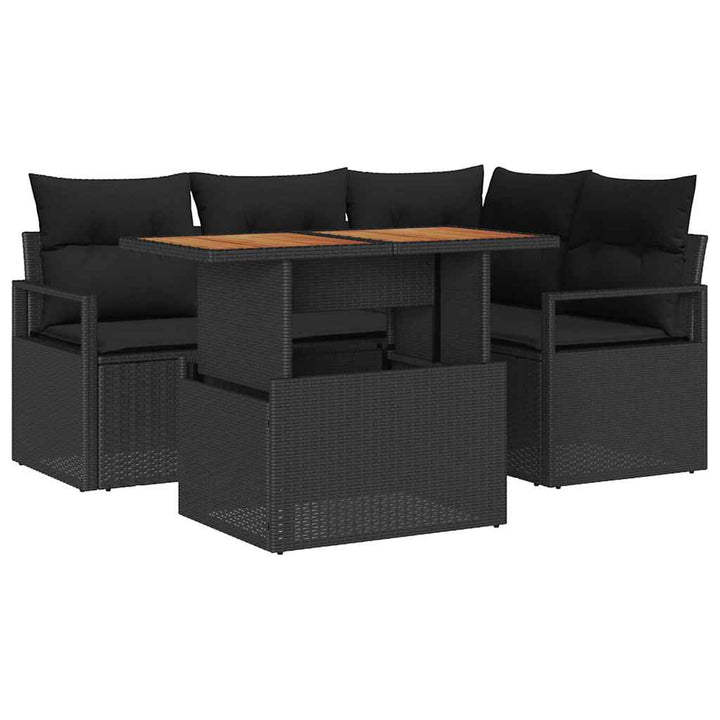 Havesofa Sæt med opbevaring 5 pcs Sort Poly rattan