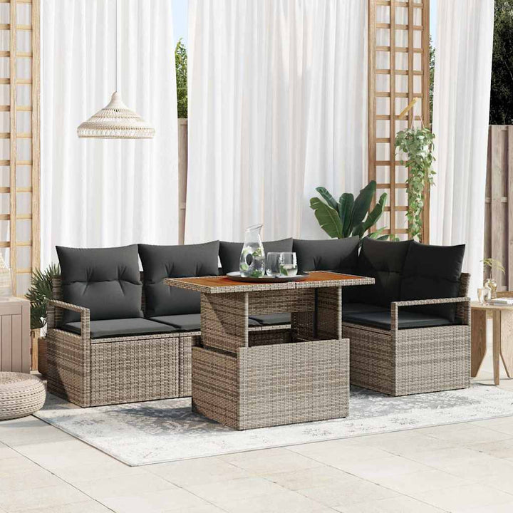 Havesofa Sæt med opbevaring 6 pcs Grå Poly rattan