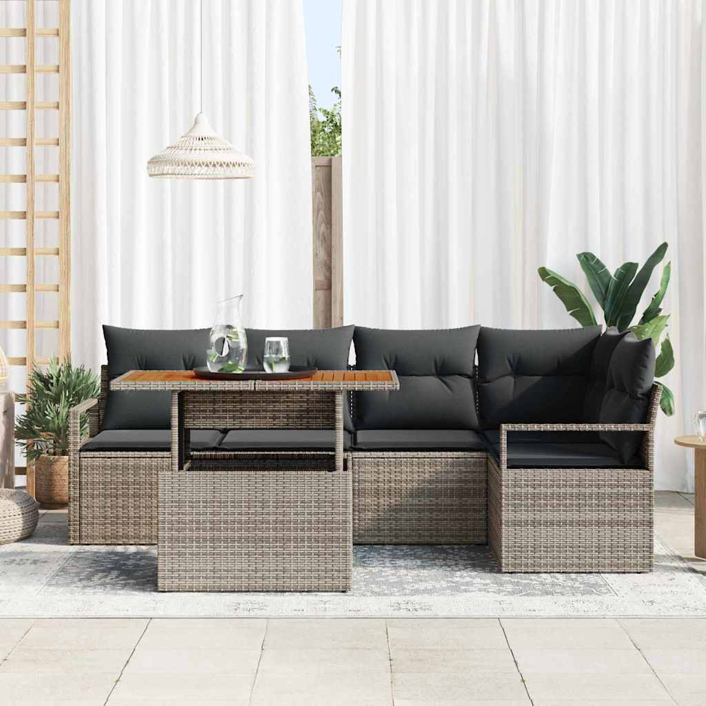 Havesofa Sæt med opbevaring 6 pcs Grå Poly rattan