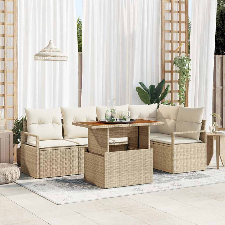 Havesofa Sæt med opbevaring 6 pcs Beige Poly rattan