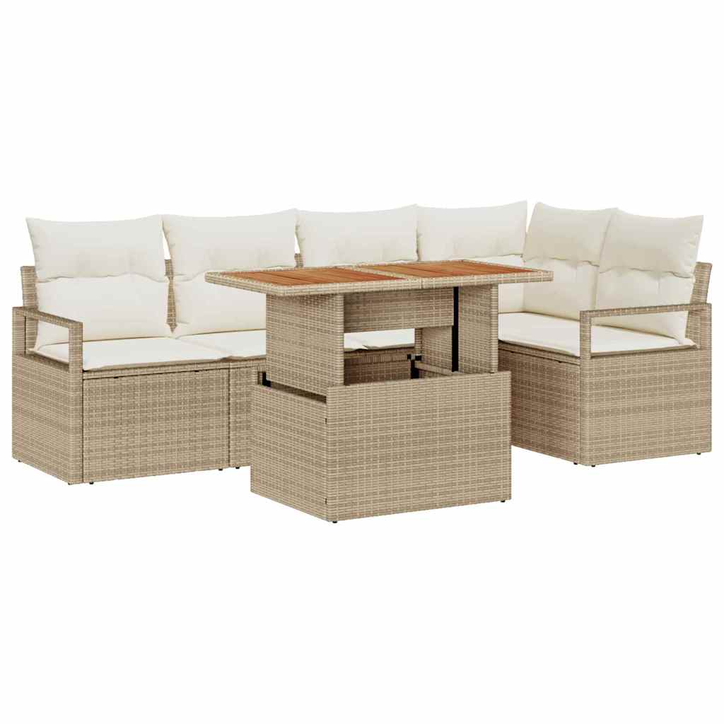 Havesofa Sæt med opbevaring 6 pcs Beige Poly rattan
