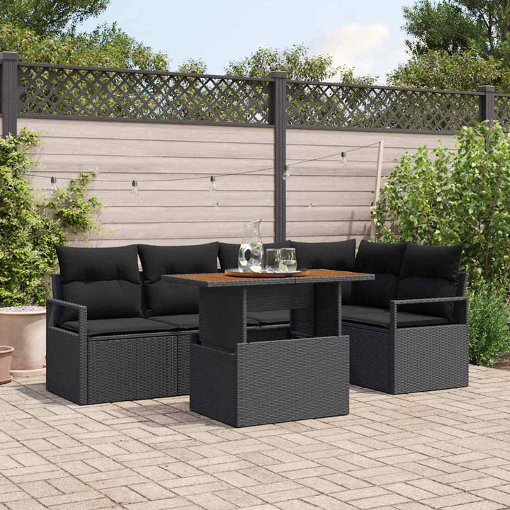 Havesofa Sæt med opbevaring 6 pcs Sort Poly rattan