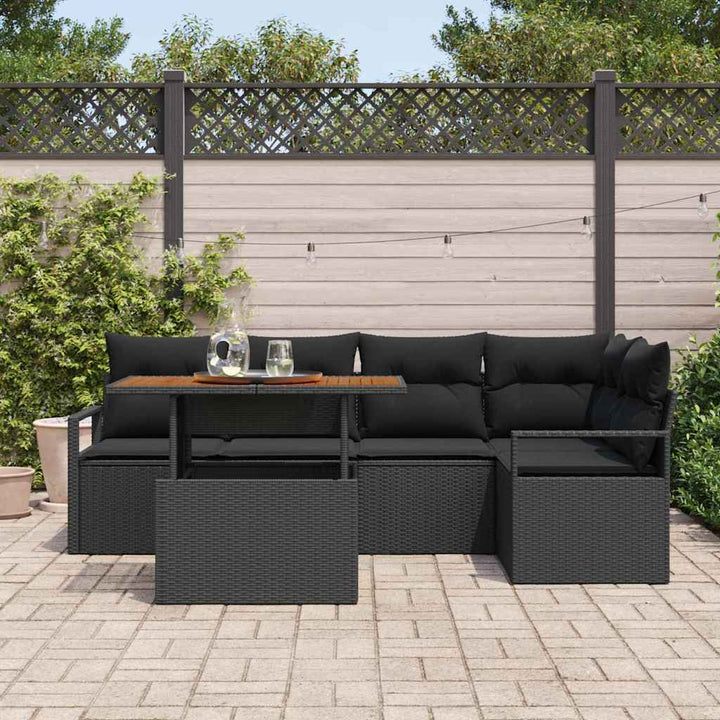 Havesofa Sæt med opbevaring 6 pcs Sort Poly rattan