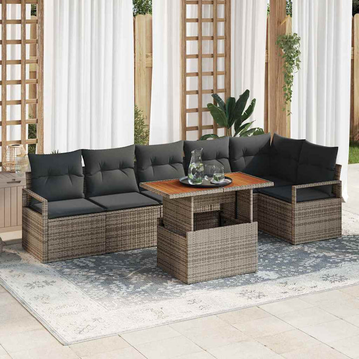 Havesofa Sæt med opbevaring 7 pcs Grå Poly rattan