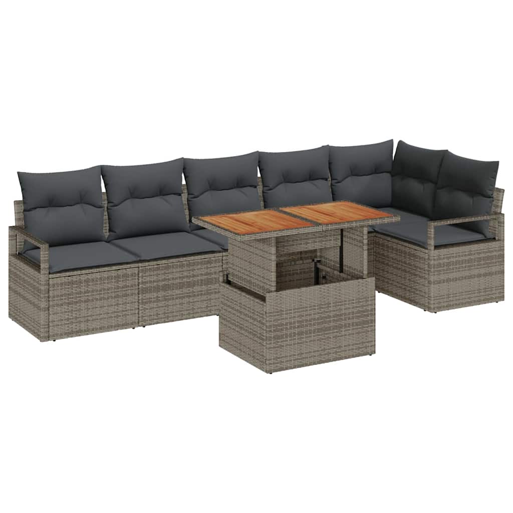 Havesofa Sæt med opbevaring 7 pcs Grå Poly rattan