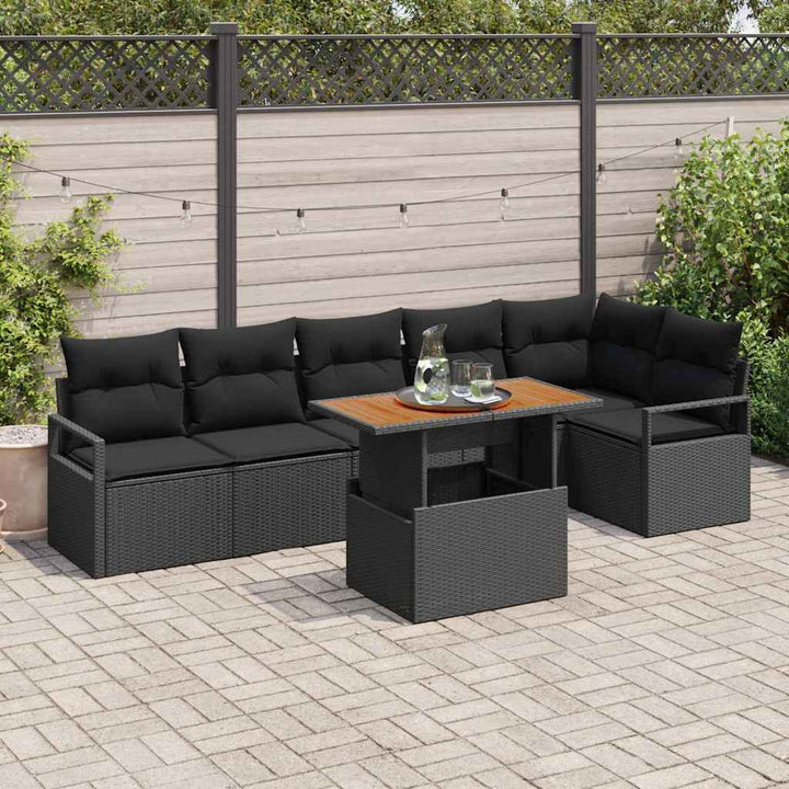 Havesofa Sæt med opbevaring 7 pcs Sort Poly rattan