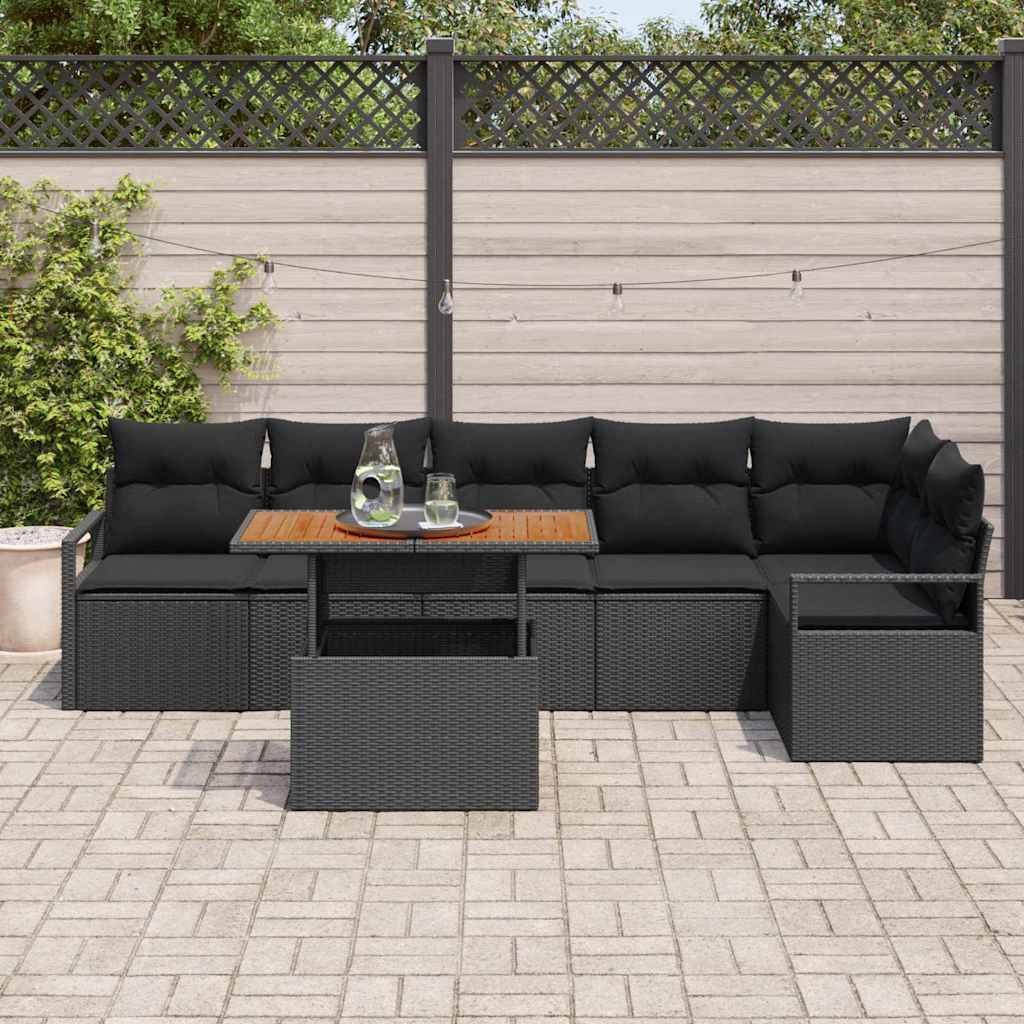 Havesofa Sæt med opbevaring 7 pcs Sort Poly rattan
