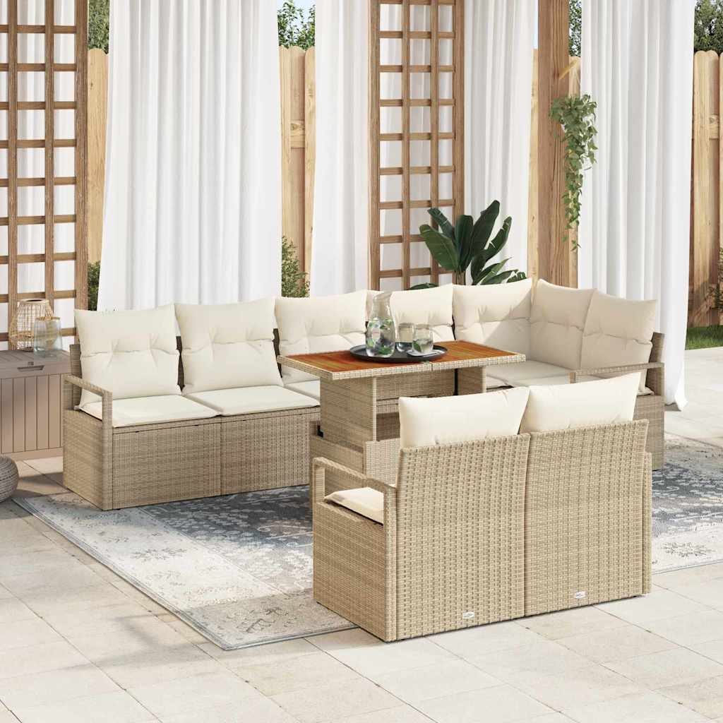 Havesofa Sæt med opbevaring 9 pcs Beige Poly rattan