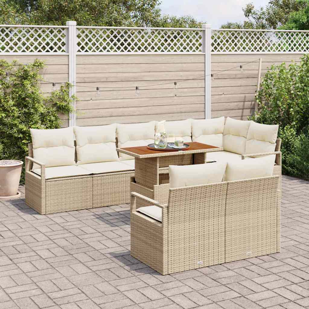 Havesofa Sæt med opbevaring 9 pcs Beige Poly rattan