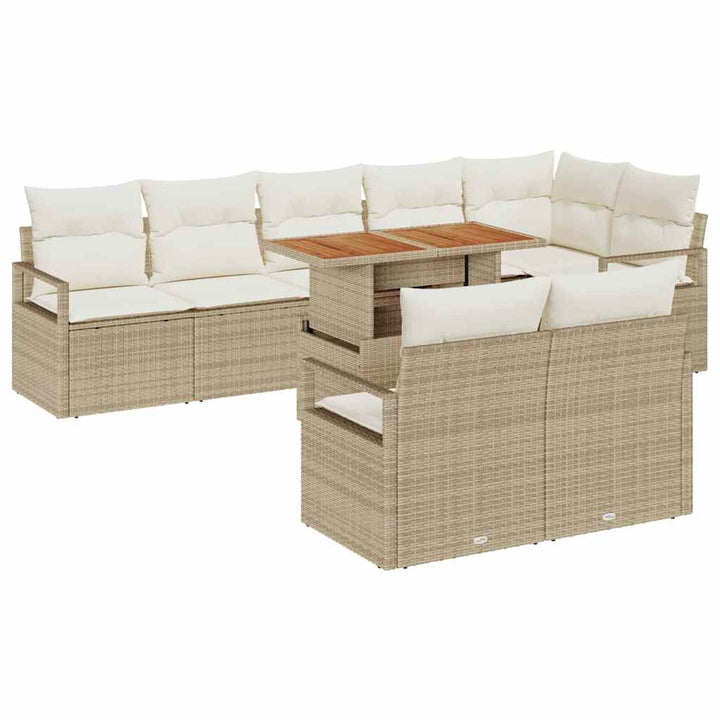 Havesofa Sæt med opbevaring 9 pcs Beige Poly rattan