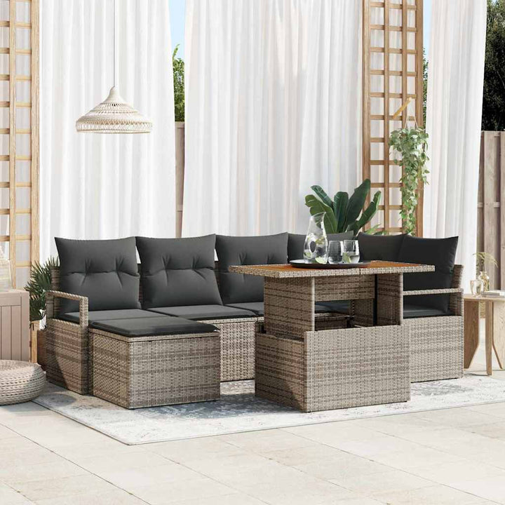 Havesofa Sæt med opbevaring 7 pcs Grå Poly rattan