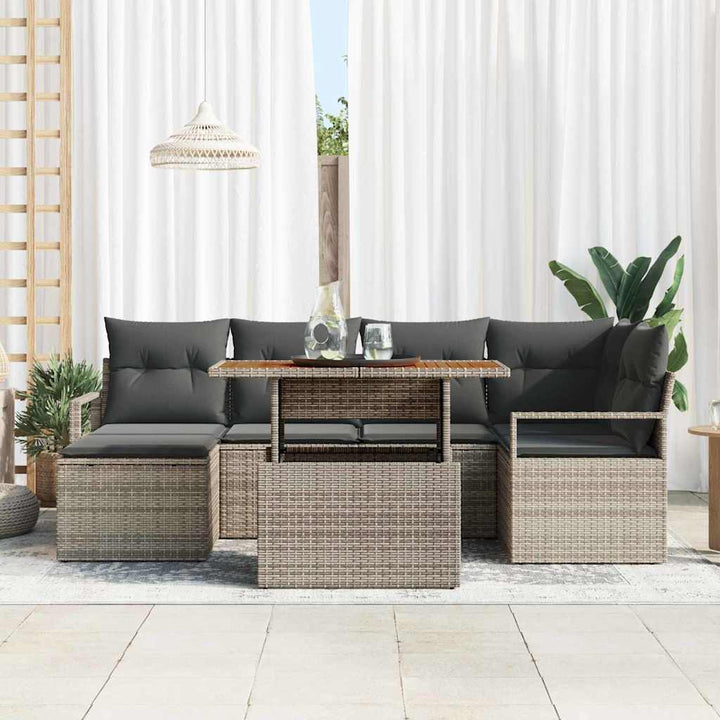 Havesofa Sæt med opbevaring 7 pcs Grå Poly rattan