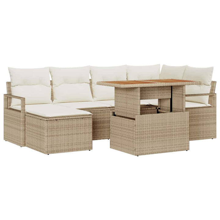 Havesofa Sæt med opbevaring 7 pcs Beige Poly rattan