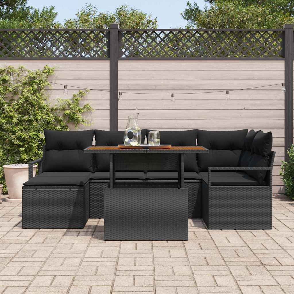 Havesofa Sæt med opbevaring 7 pcs Sort Poly rattan