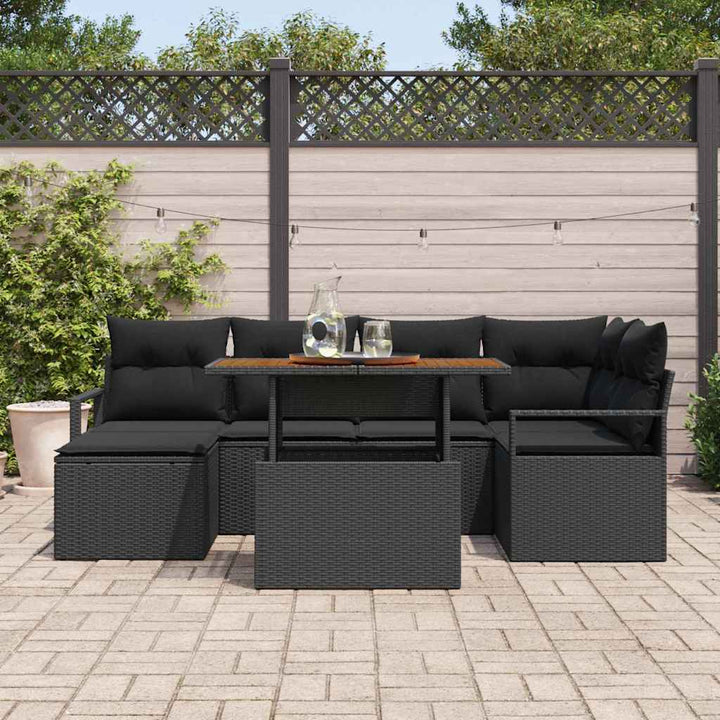 Havesofa Sæt med opbevaring 7 pcs Sort Poly rattan