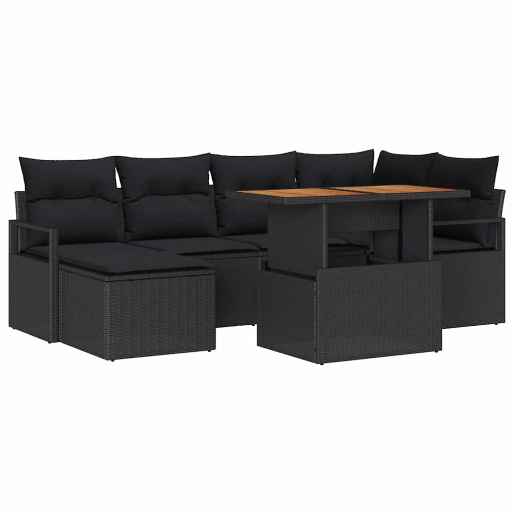 Havesofa Sæt med opbevaring 7 pcs Sort Poly rattan