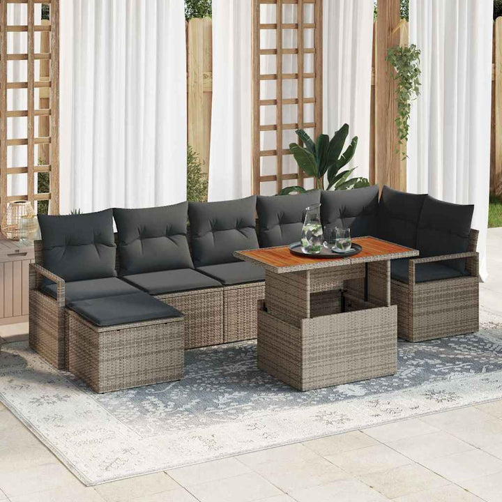 Havesofa Sæt med opbevaring 8 pcs Grå Poly rattan