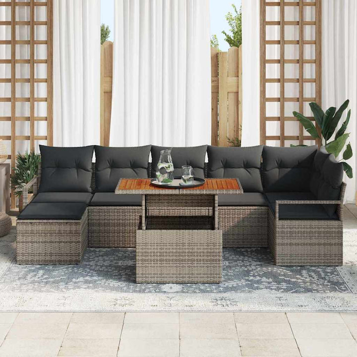 Havesofa Sæt med opbevaring 8 pcs Grå Poly rattan