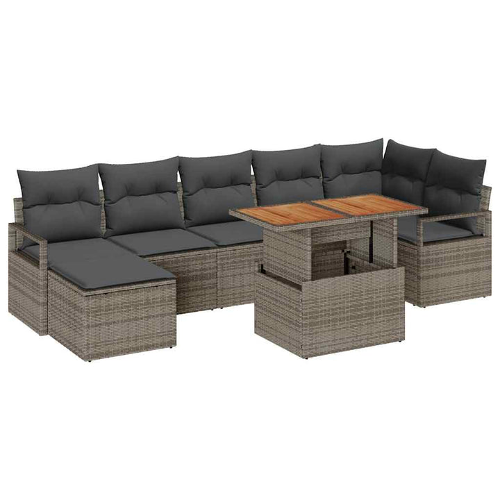 Havesofa Sæt med opbevaring 8 pcs Grå Poly rattan