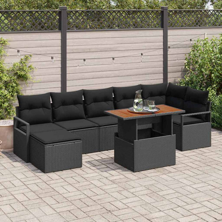 Havesofa Sæt med opbevaring 8 pcs Sort Poly rattan