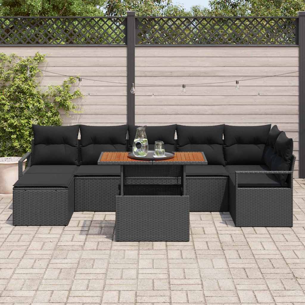 Havesofa Sæt med opbevaring 8 pcs Sort Poly rattan