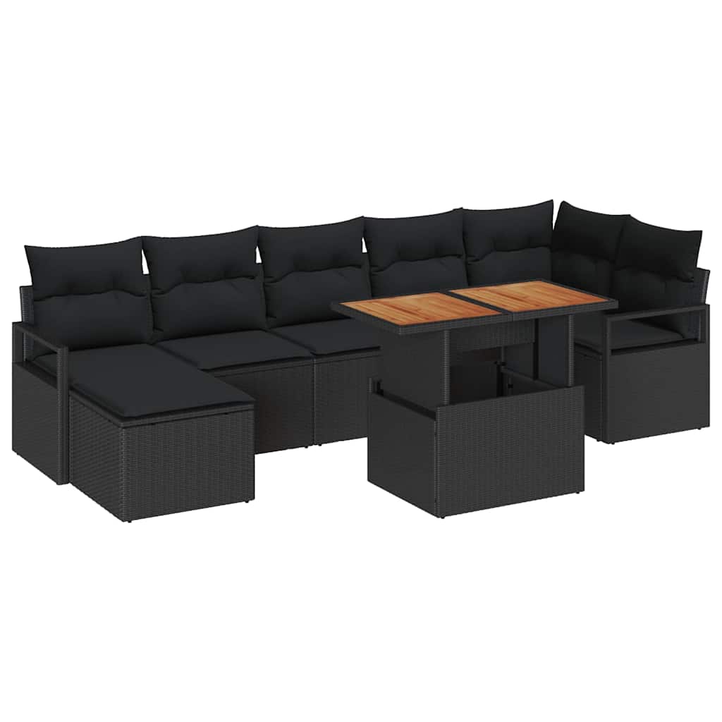 Havesofa Sæt med opbevaring 8 pcs Sort Poly rattan