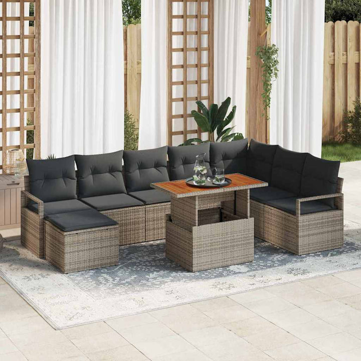 Havesofa Sæt med opbevaring 9 pcs Grå Poly rattan