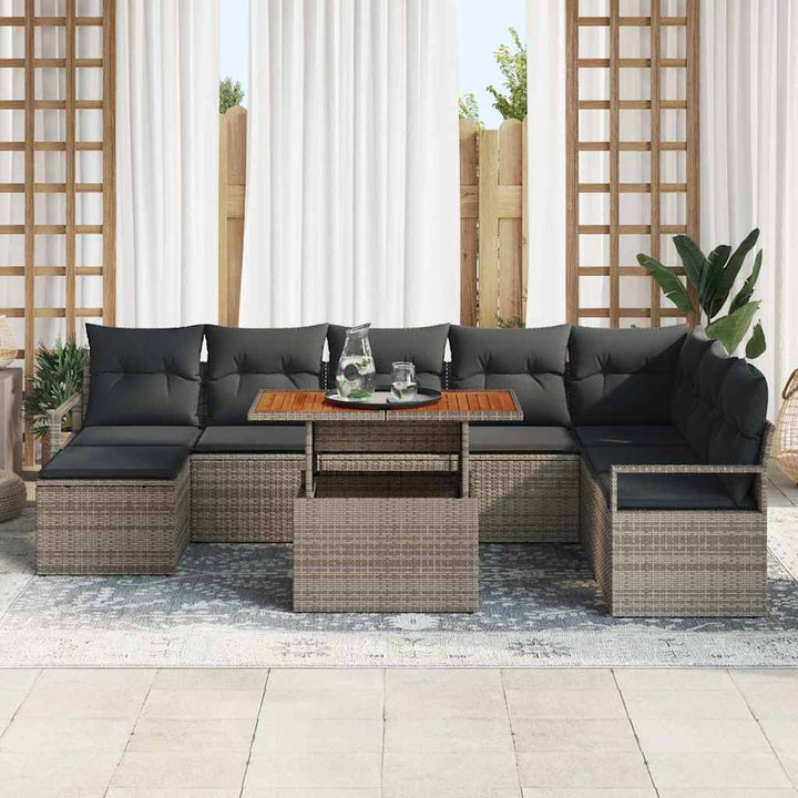 Havesofa Sæt med opbevaring 9 pcs Grå Poly rattan