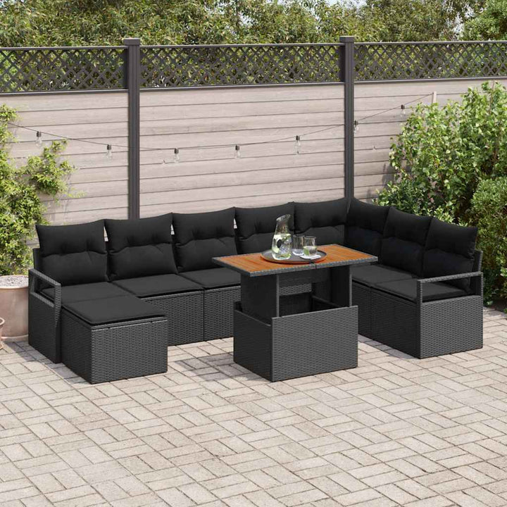 Havesofa Sæt med opbevaring 9 pcs Sort Poly rattan