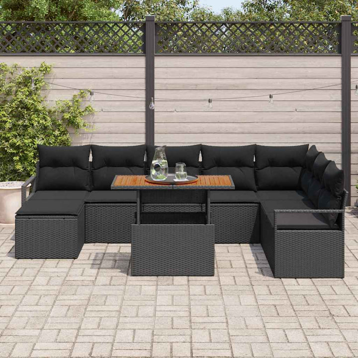 Havesofa Sæt med opbevaring 9 pcs Sort Poly rattan