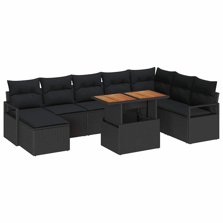 Havesofa Sæt med opbevaring 9 pcs Sort Poly rattan