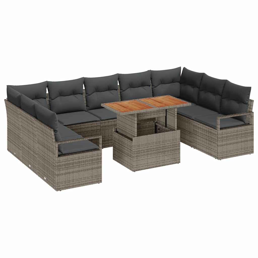 Havesofa Sæt med opbevaring 10 pcs Grå Poly rattan