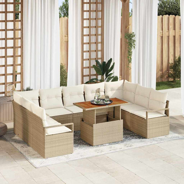 Havesofa Sæt 10 stk. Beige Poly rattan