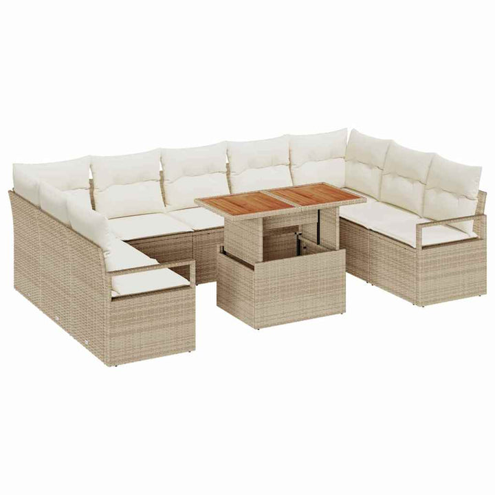 Havesofa Sæt 10 stk. Beige Poly rattan