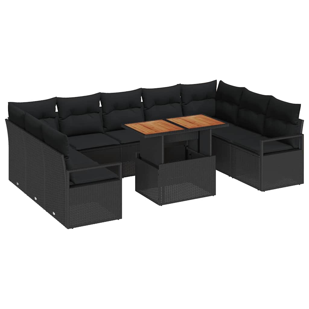 Havesofa Sæt med opbevaring 10 pcs Sort Poly rattan