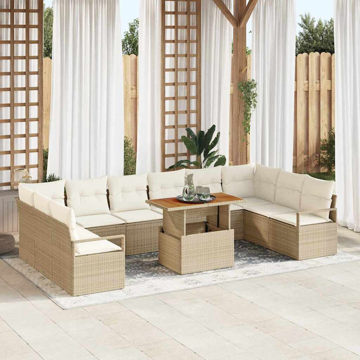 Havesofa Sæt med opbevaring 11 pcs Beige Poly rattan