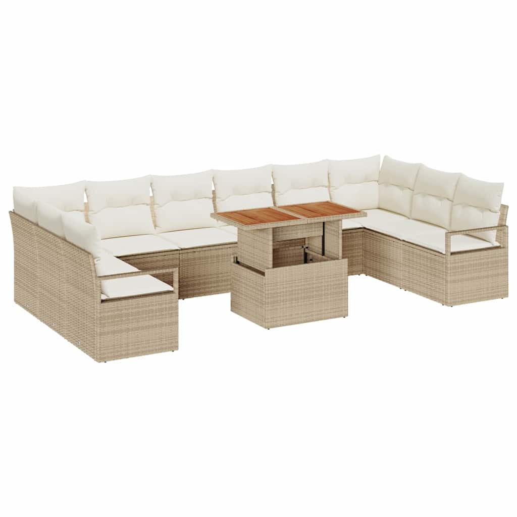 Havesofa Sæt med opbevaring 11 pcs Beige Poly rattan