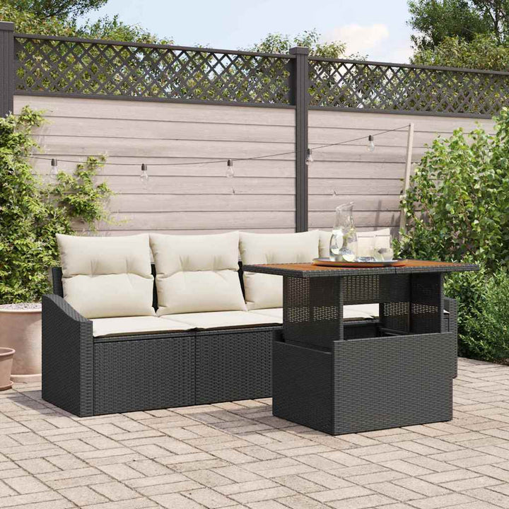 Havesofa Sæt med opbevaring 5 pcs Sort Poly rattan