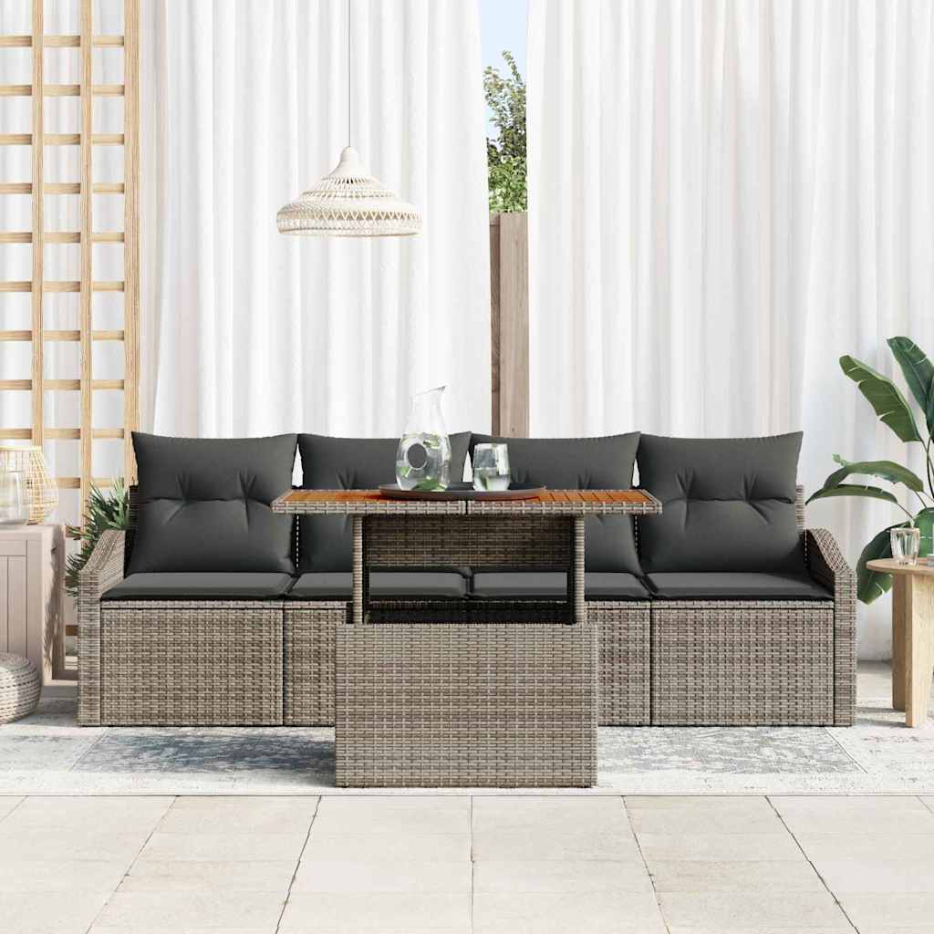 Havesofa Sæt med opbevaring 5 pcs Grå Poly rattan