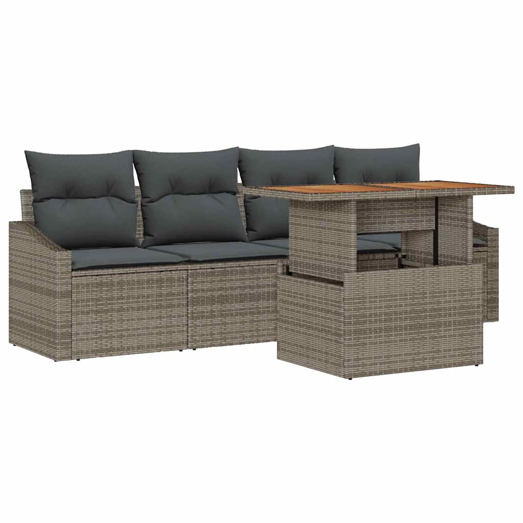 Havesofa Sæt med opbevaring 5 pcs Grå Poly rattan