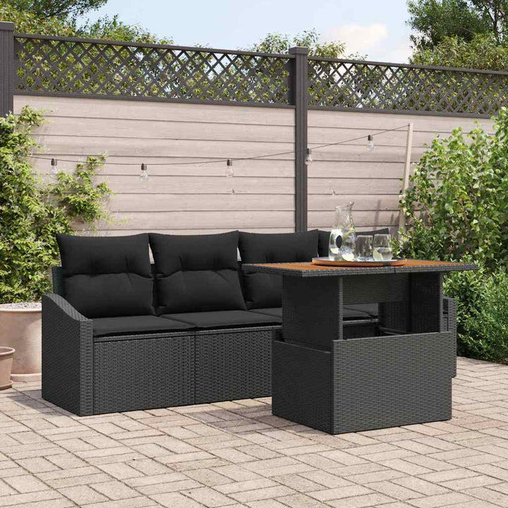 Havesofa Sæt med opbevaring 5 pcs Sort Poly rattan