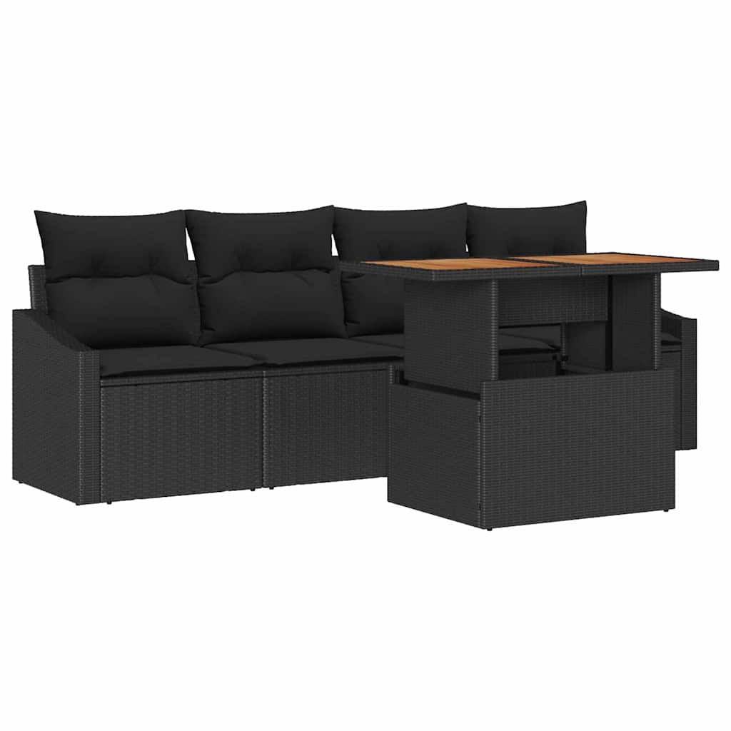 Havesofa Sæt med opbevaring 5 pcs Sort Poly rattan
