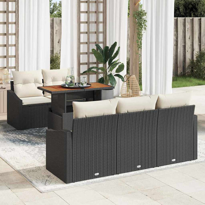 Havesofa Sæt med opbevaring 6 pcs Sort Poly rattan