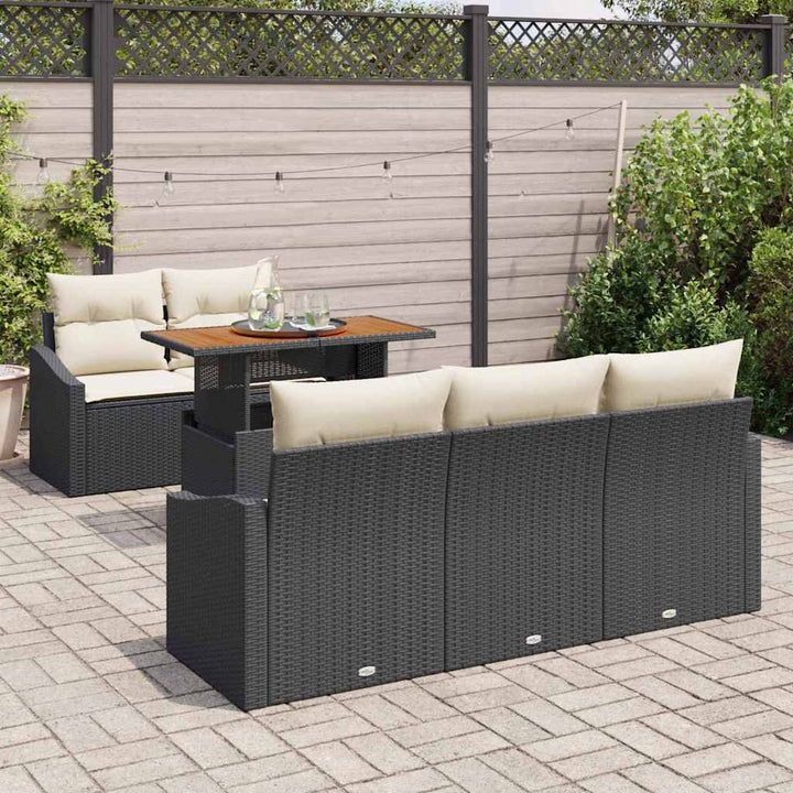 Havesofa Sæt med opbevaring 6 pcs Sort Poly rattan