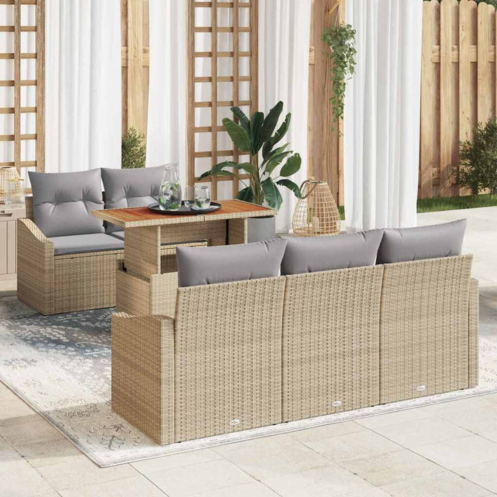 Havesofa Sæt med opbevaring 6 pcs Beige Poly rattan